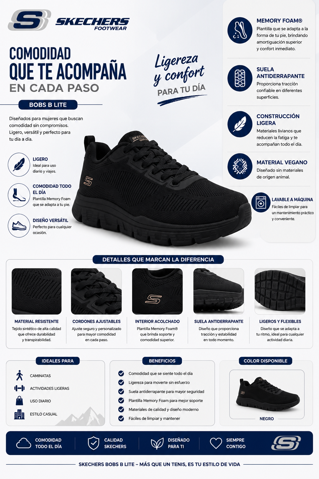 Tenis Skechers Bobs B Lite Comodidad Memory Foam Mujer 117700