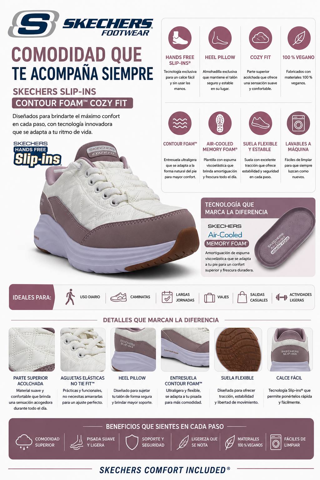 Tenis Skechers Slip-ins Contour Foam Fit Cordones Mujer 150404