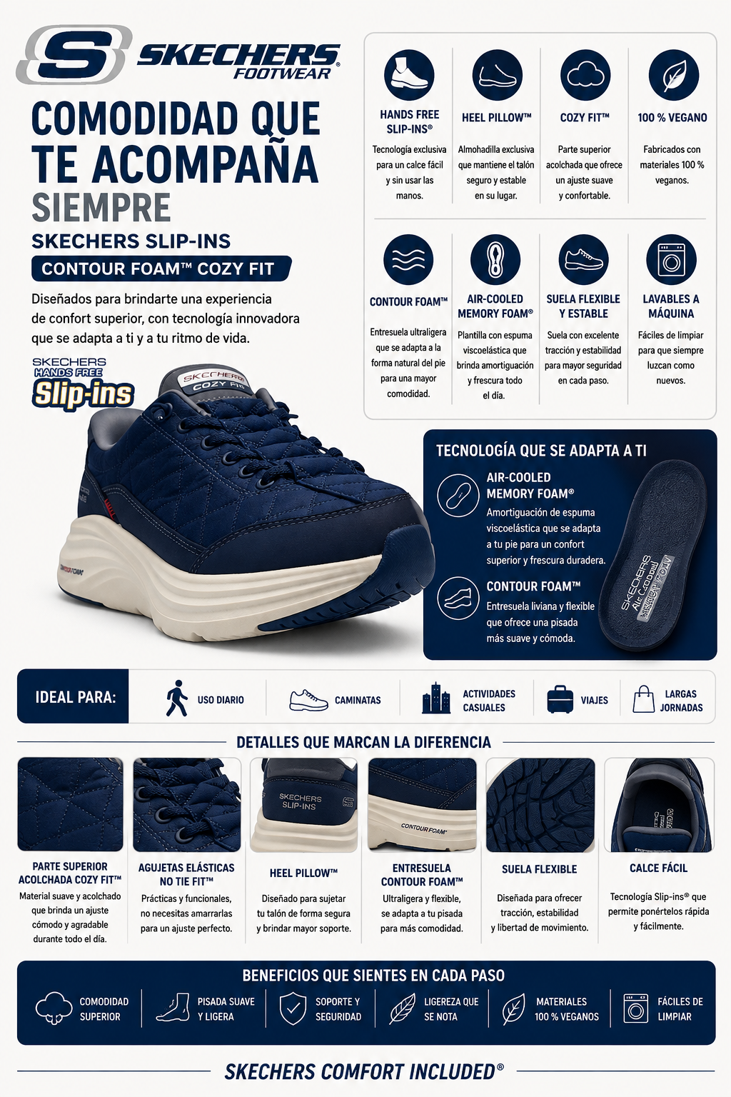 Tenis Skechers Contour Foam- Cozy Fit Air Coled Mmeory Foam Hombre 232619