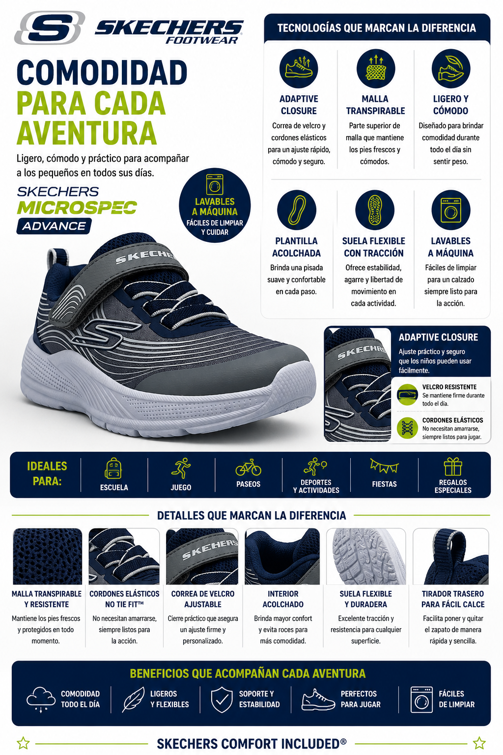 Tenis Skechers Microspec Advance Velcro Ajuste Elastico Niño 403926