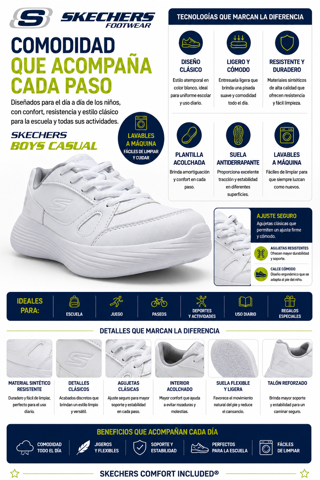 Tenis Skechers Boys Cordones Antiderrapante Casual Niño 405087LX