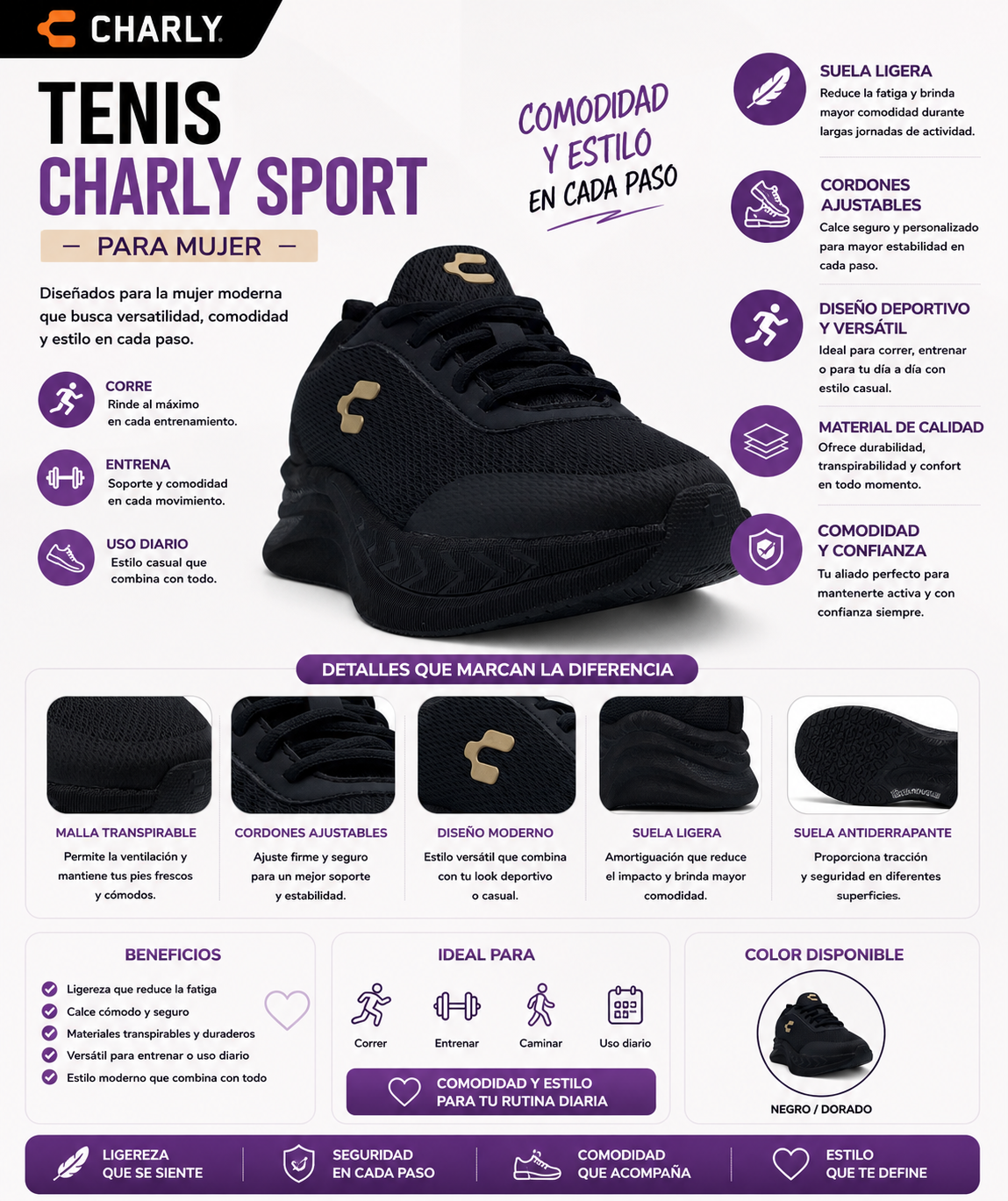 Tenis Charly Sport Ligero Ejercicio Caminar Mujer 43293