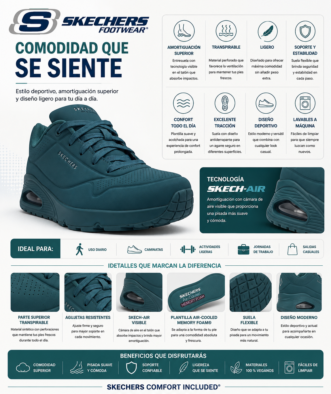 Tenis Skechers Uno Stand On Air Valcula Comodo Versatil Mujer 73690