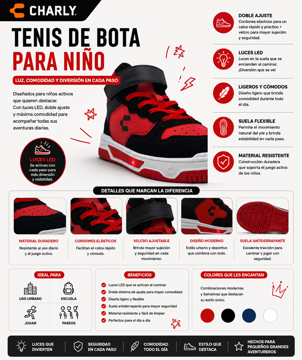 Tenis Charly Bota Cordones Urbano Luces Niño 79431