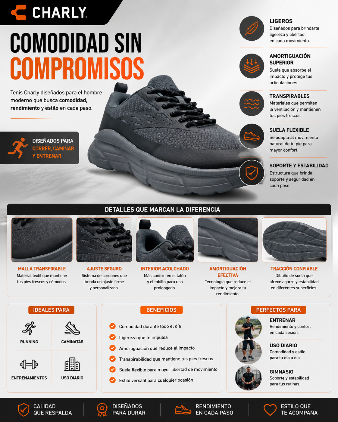 Tenis Charly Sport Correr Ejercicio Cordones Hombre 87713