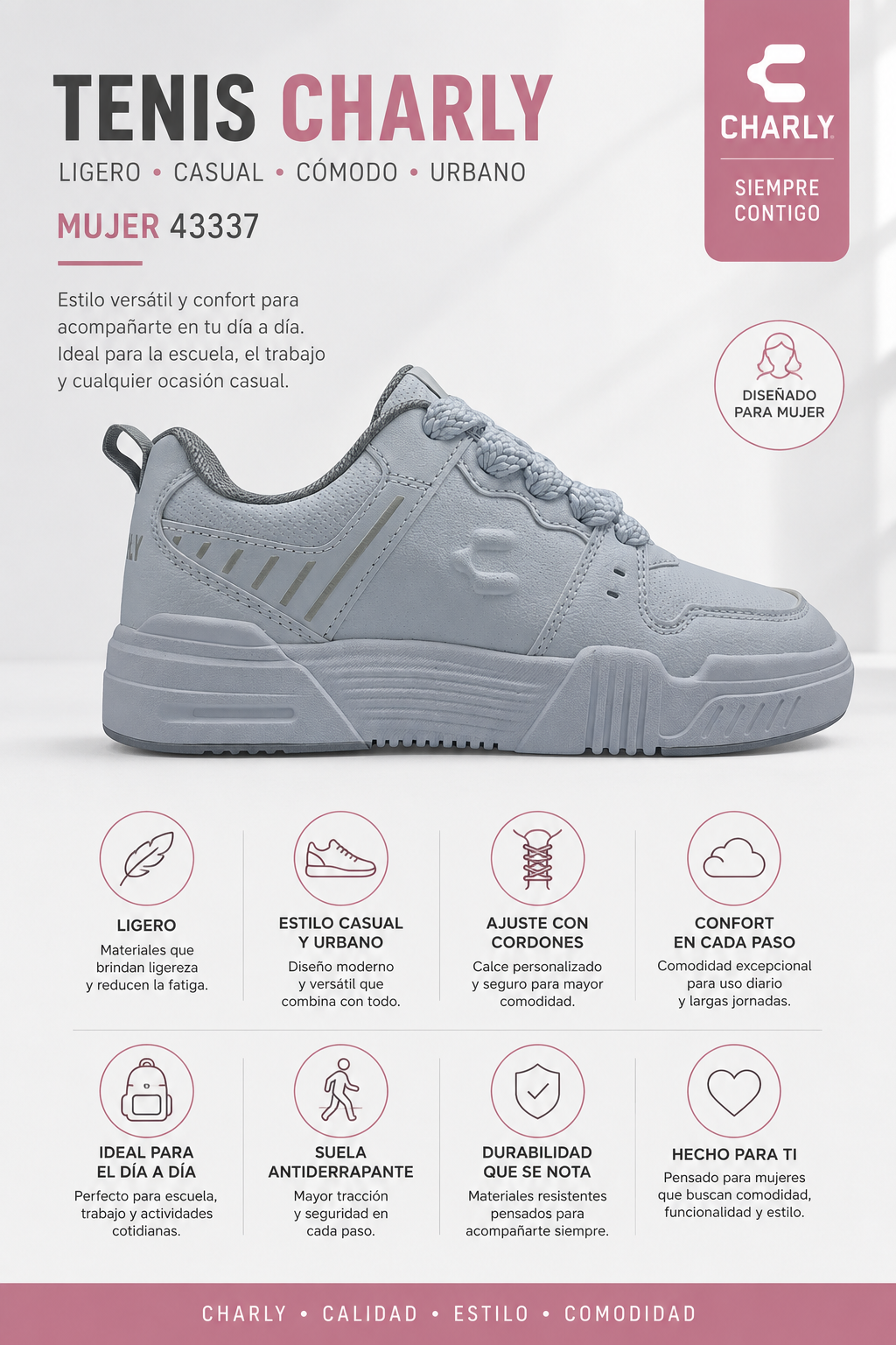Tenis Charly Ligero Casual Comodo Urbano Mujer 43337
