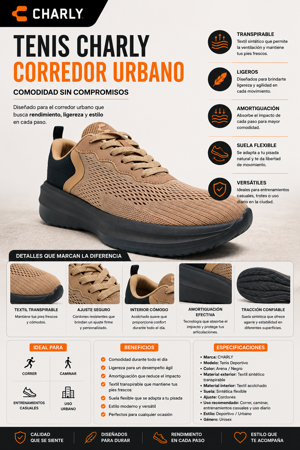 Tenis Charly Sport Comodidad Correr Urbano Hombre 87708