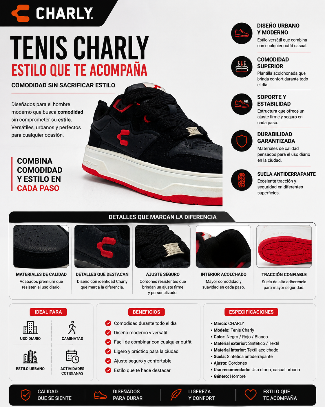 Tenis Charly Urbano Moderno Estilo Versatil Hombre 87465