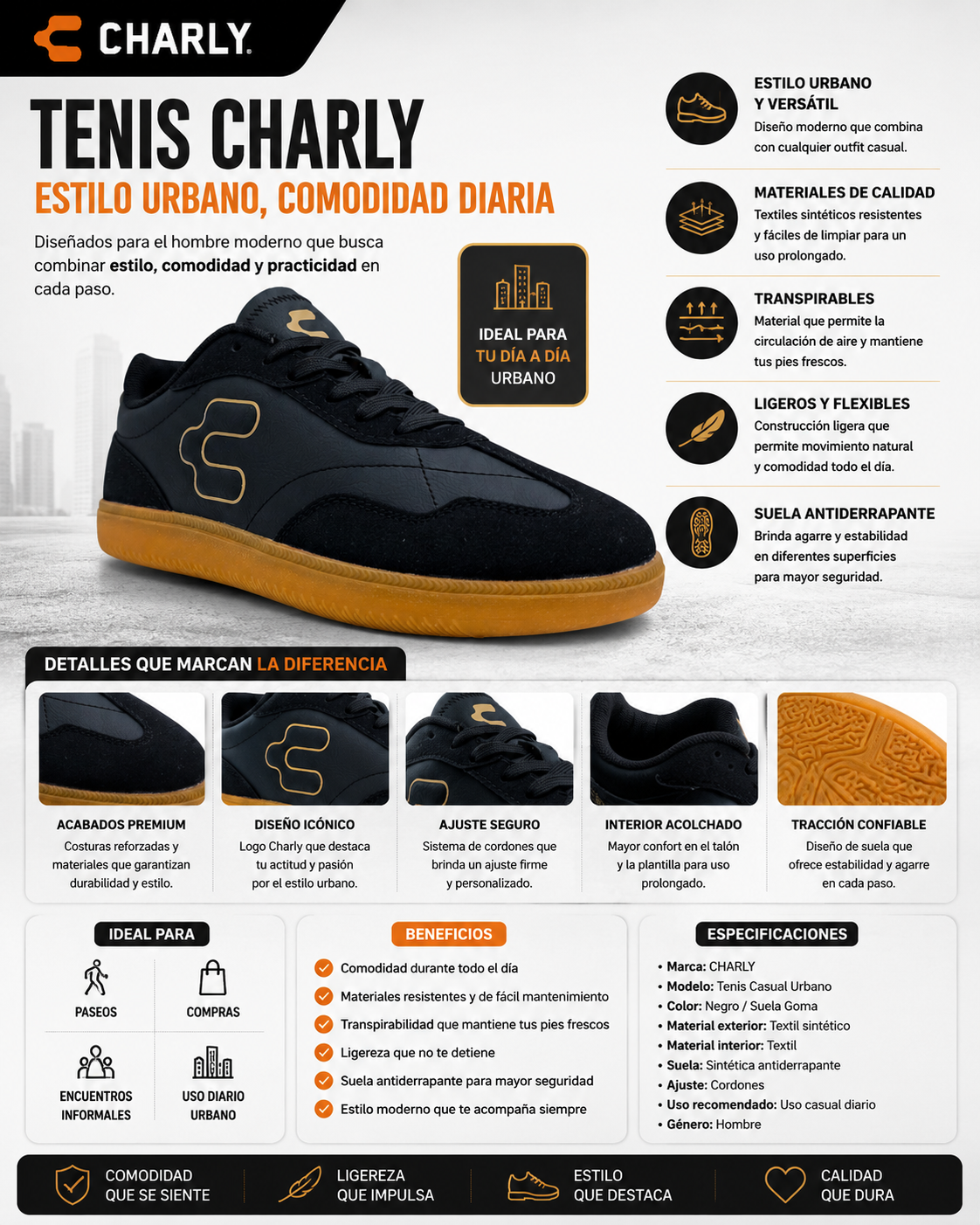 Tenis Charly Casual Estilo Urbano Flexible Hombre 87402