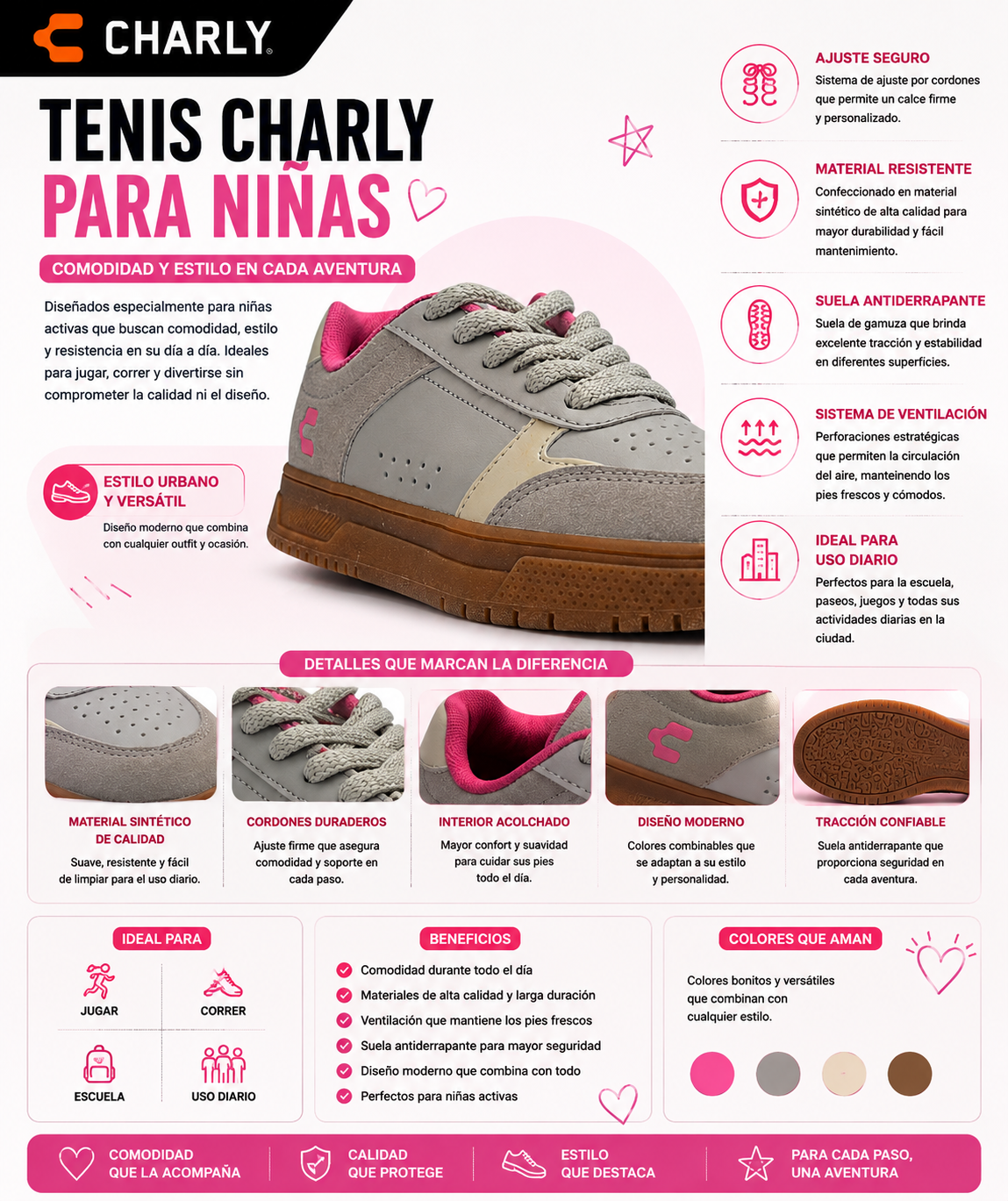 Tenis Charly Casual Antiderrapante Cordones  Mujer 43164