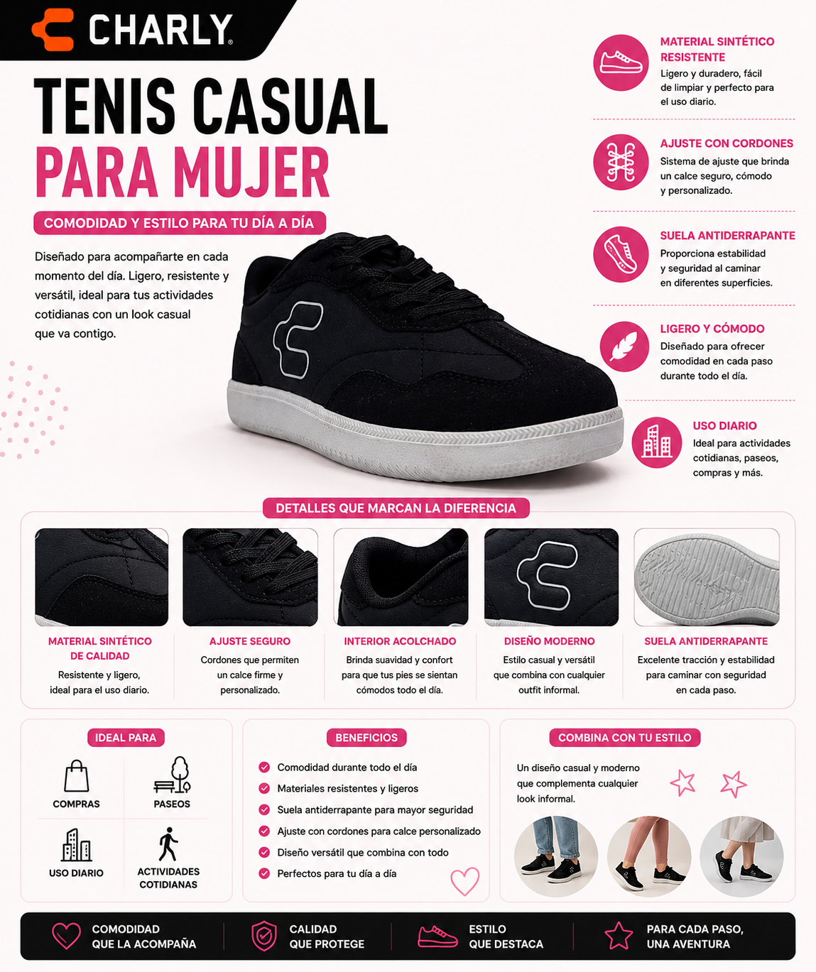 Tenis Charly Casual Ligero Antiderrapante  Mujer 43099