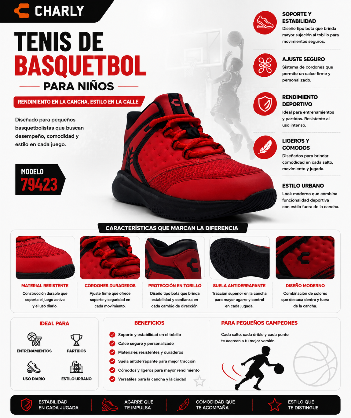 Tenis Charly  Basquetbol Moderno Deporte Niño 79423