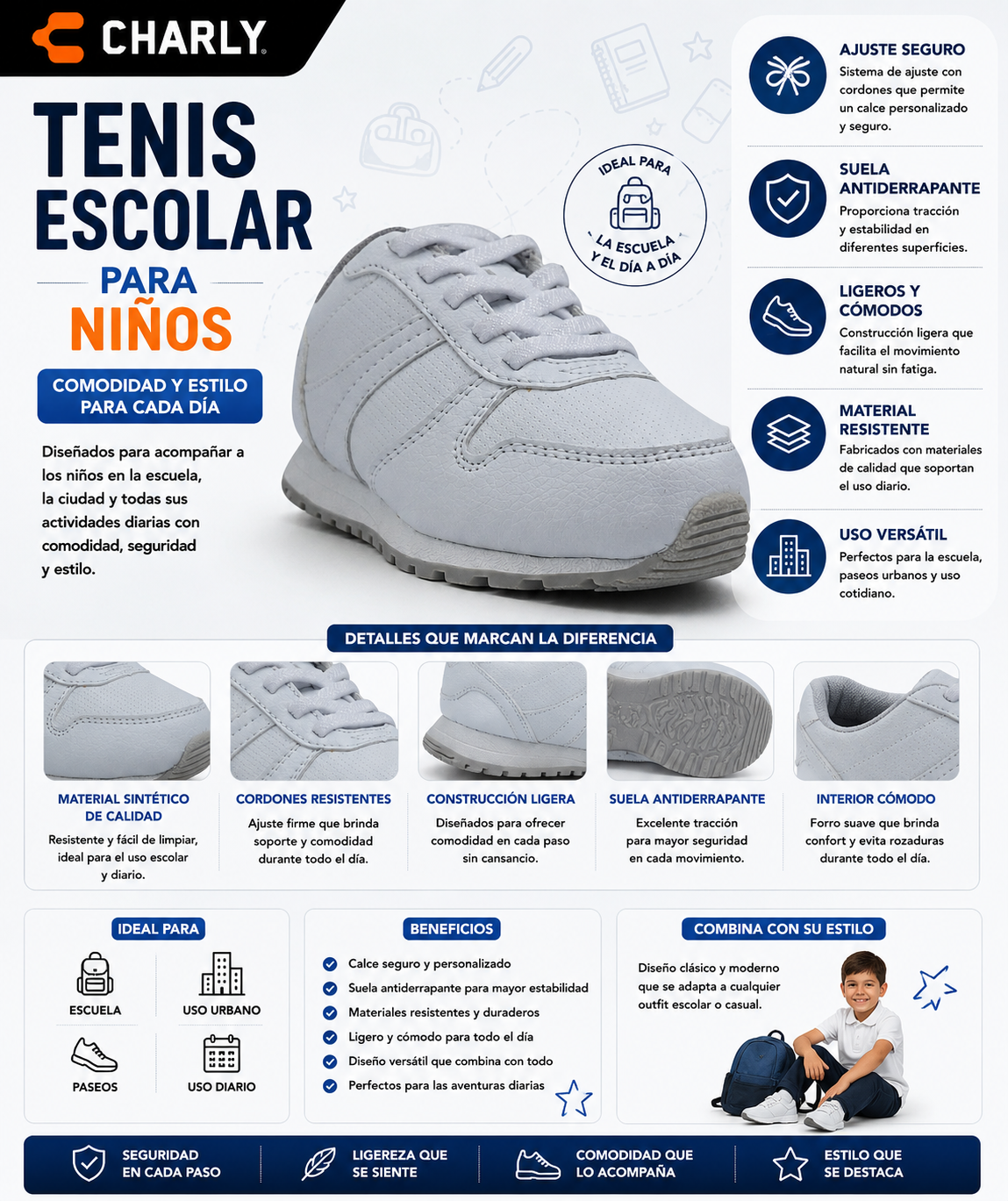 Tenis Charly Escolar Comodidad Estilo Niño 65633