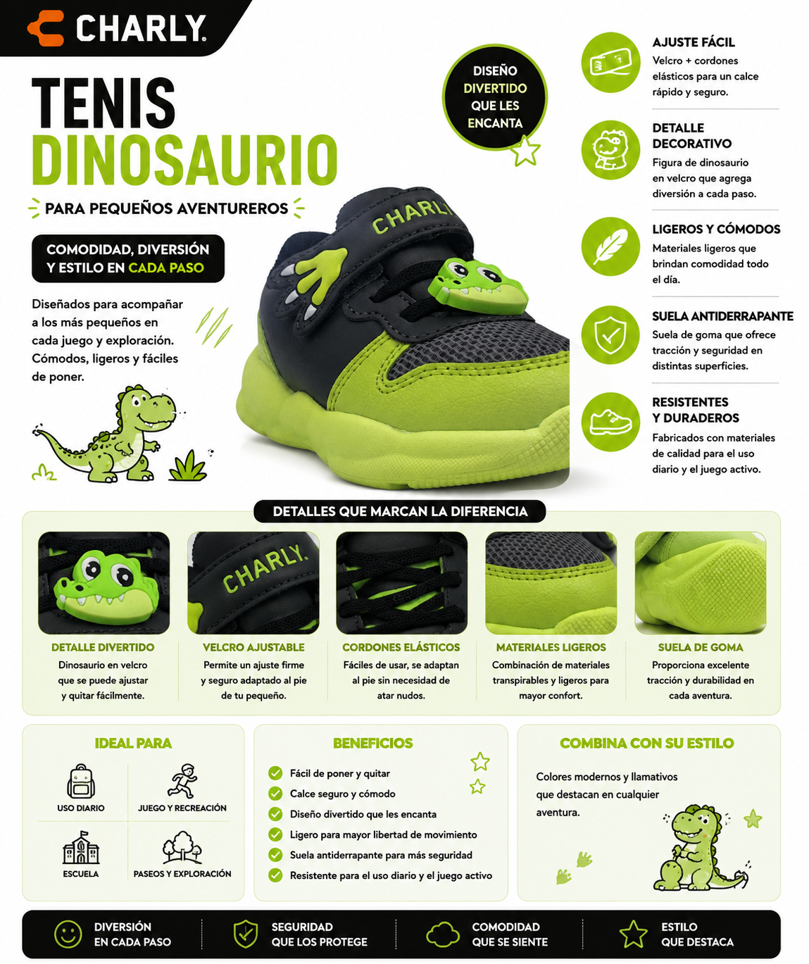 Tenis Charly Dinosaurio Ligero Jugar Comodidad Niño 65570