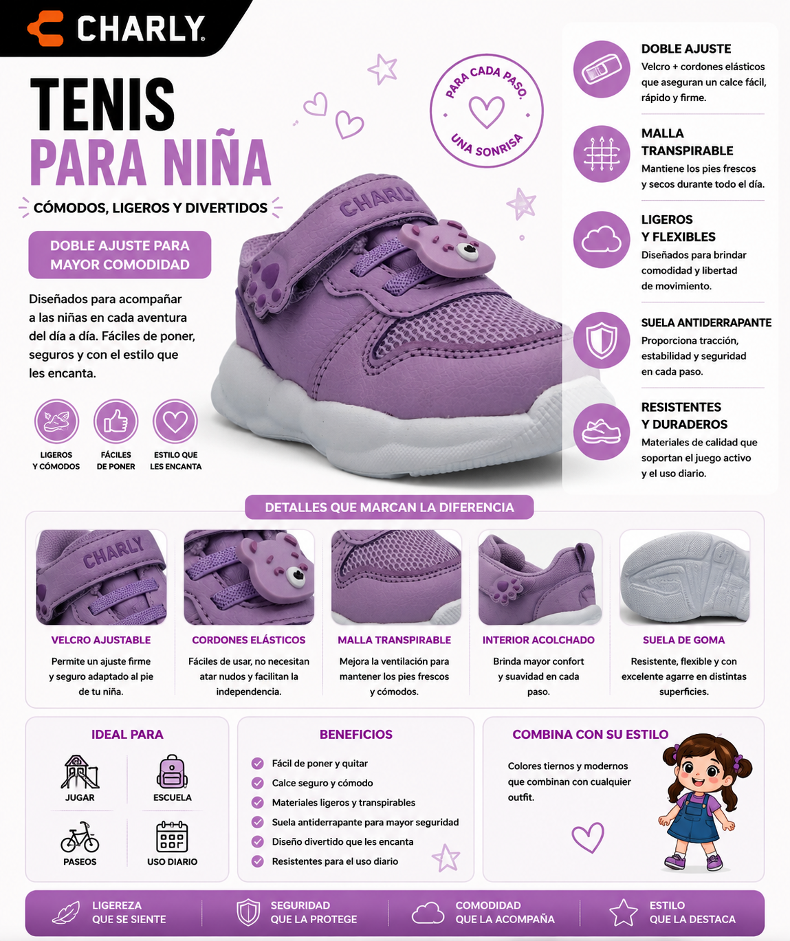 Tenis Charly Malla Comodo Juego Oso Niña 65569