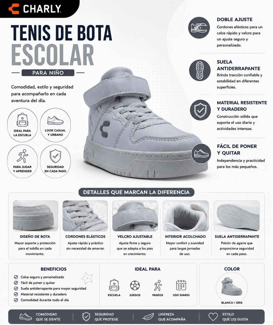 Tenis Charly Escolar Bota Cordones Urbano Niño 79433