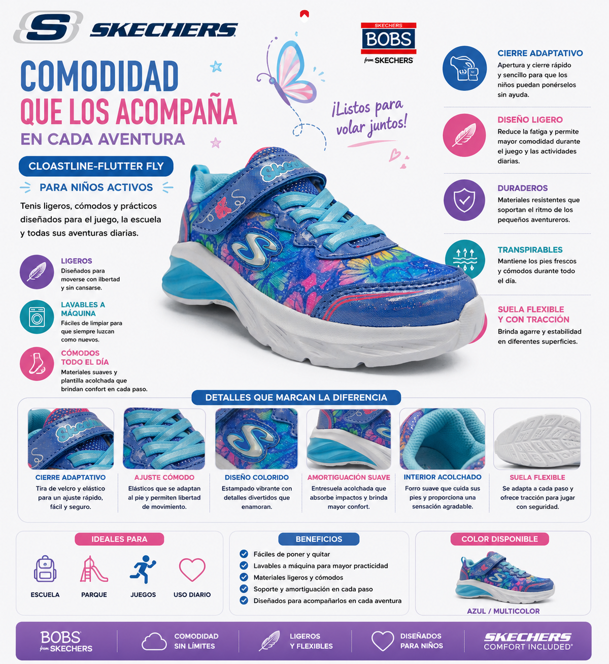 Tenis Skechers Cloastline-Flutter Fly Comodo Moderno Niña 303591L