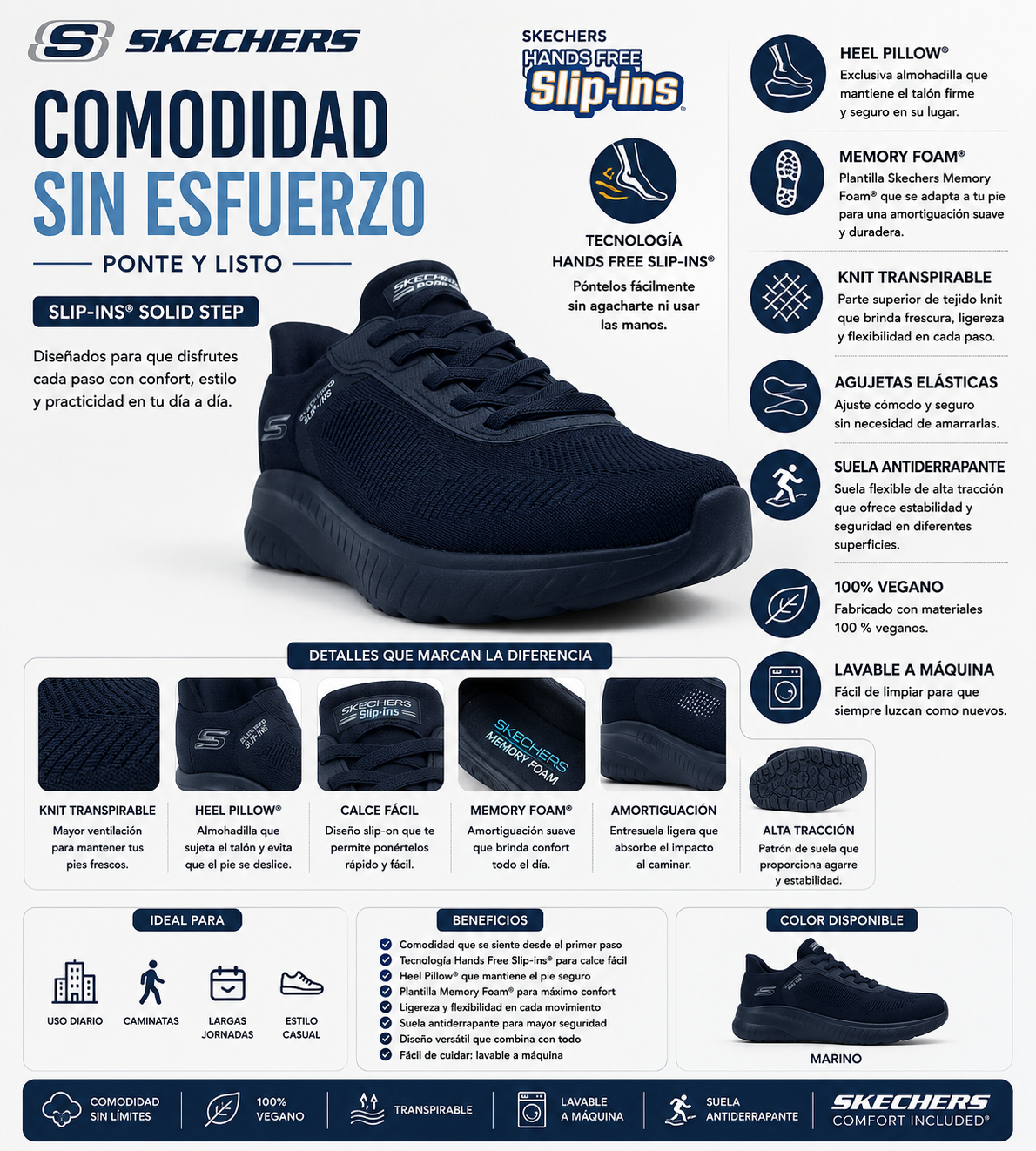 Tenis Skechers Solid Step Slip-Ins Comodo Antiderrapante Hombre 118312