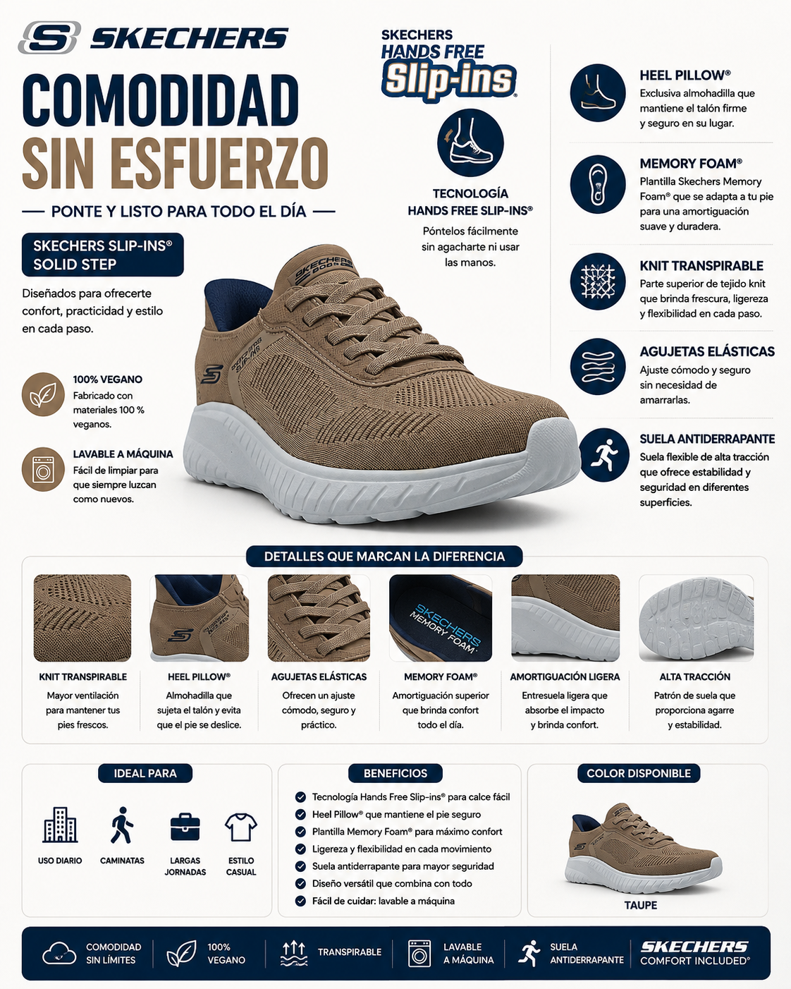 Tenis Skechers Solid Step Slip-Ins Comodo Antiderrapante Hombre 118312