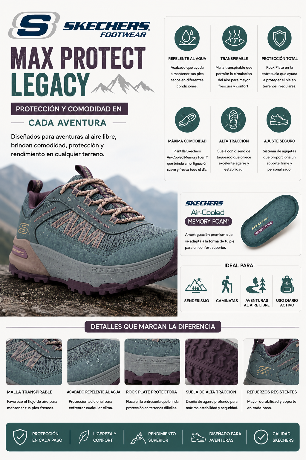 Tenis Skechers Max Protect Legacy Sport Aventure Mujer 180201
