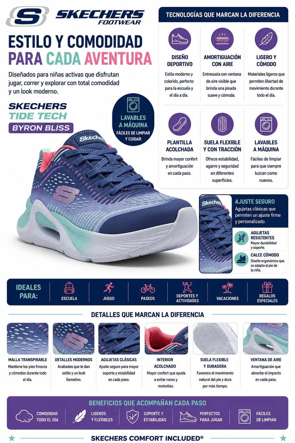 Tenis Skechers Tide Tech-Byron Bliss Cordones Valvula Niña 303897L
